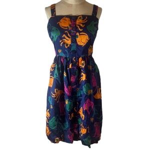 Mod cloth Navy Sundress with Colorful tropical monkey Print size 6